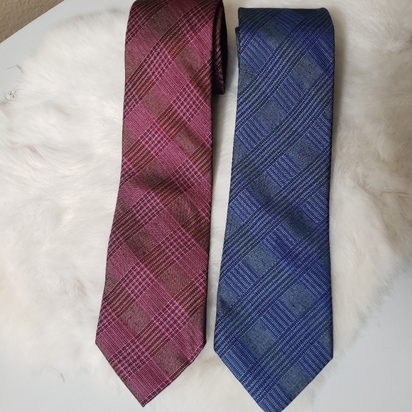 Calvin Klein Bundle Plaid Print Viscose/Silk Ties(Set of 2) - Picture 1 of 4